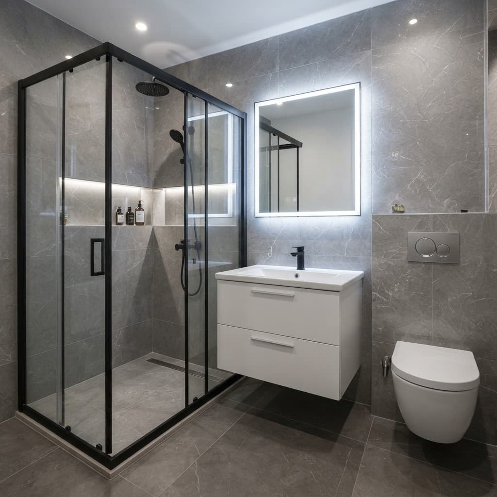 Modern duşakabinli banyo tadilatı — Öz İnan Yapı